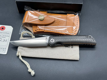 KATSU CK01, Carbon Fiber Handle 154CM Steel Blade, Leather Sheath