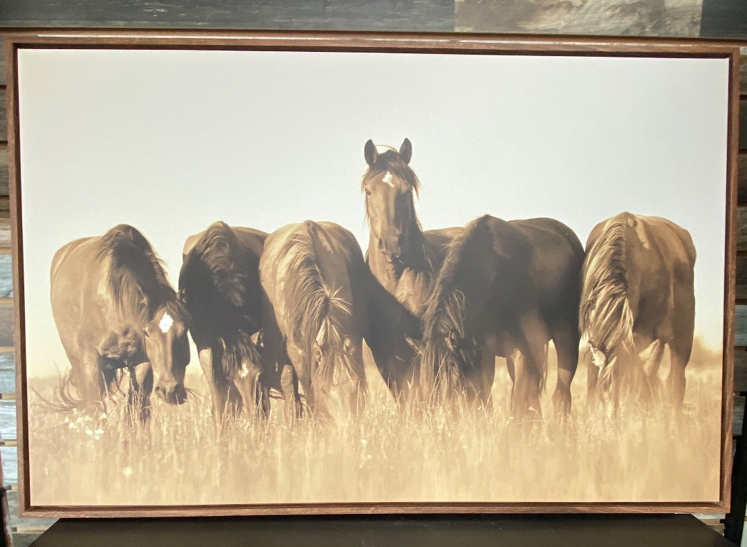 Open Road Brands Field Of Horses Canvas Wall Decor 24" H x 36" W x 1.25" D Brown, White, Black & Beige