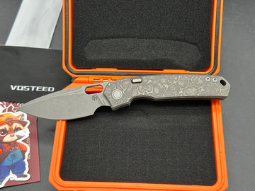 Vosteed Psyop (A2222), Acid Wash/Stonewashed Elmax Blade, Dark Blasted and Tumbled Titanium Handles