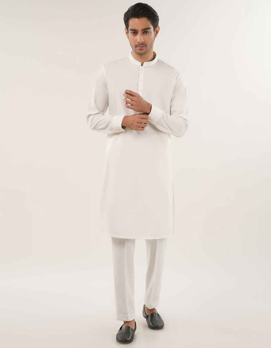 WHITE BLENDED KURTA TROUSERS | JJKP-A-47502-AP/S25/JJ9737-PN