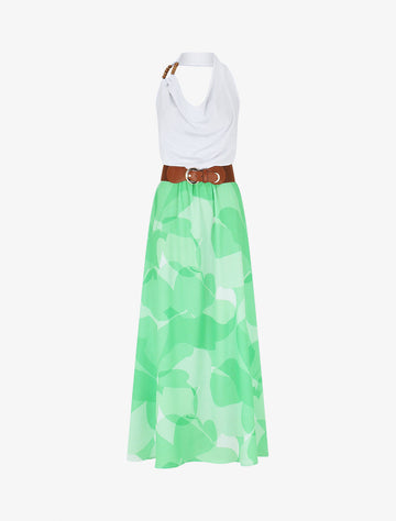 Robe longue dos nu à imprimé graphique - Vert - 1