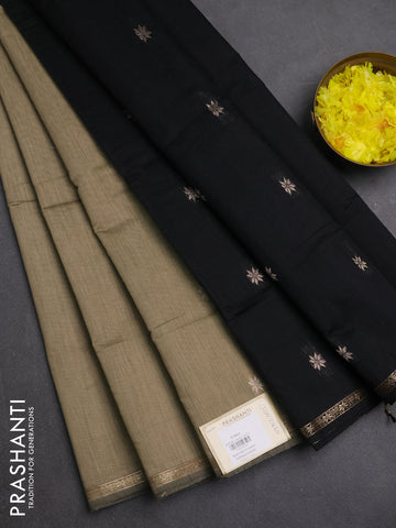 Semi maheswari cotton saree beige and black with zari woven buttas and small zari woven border