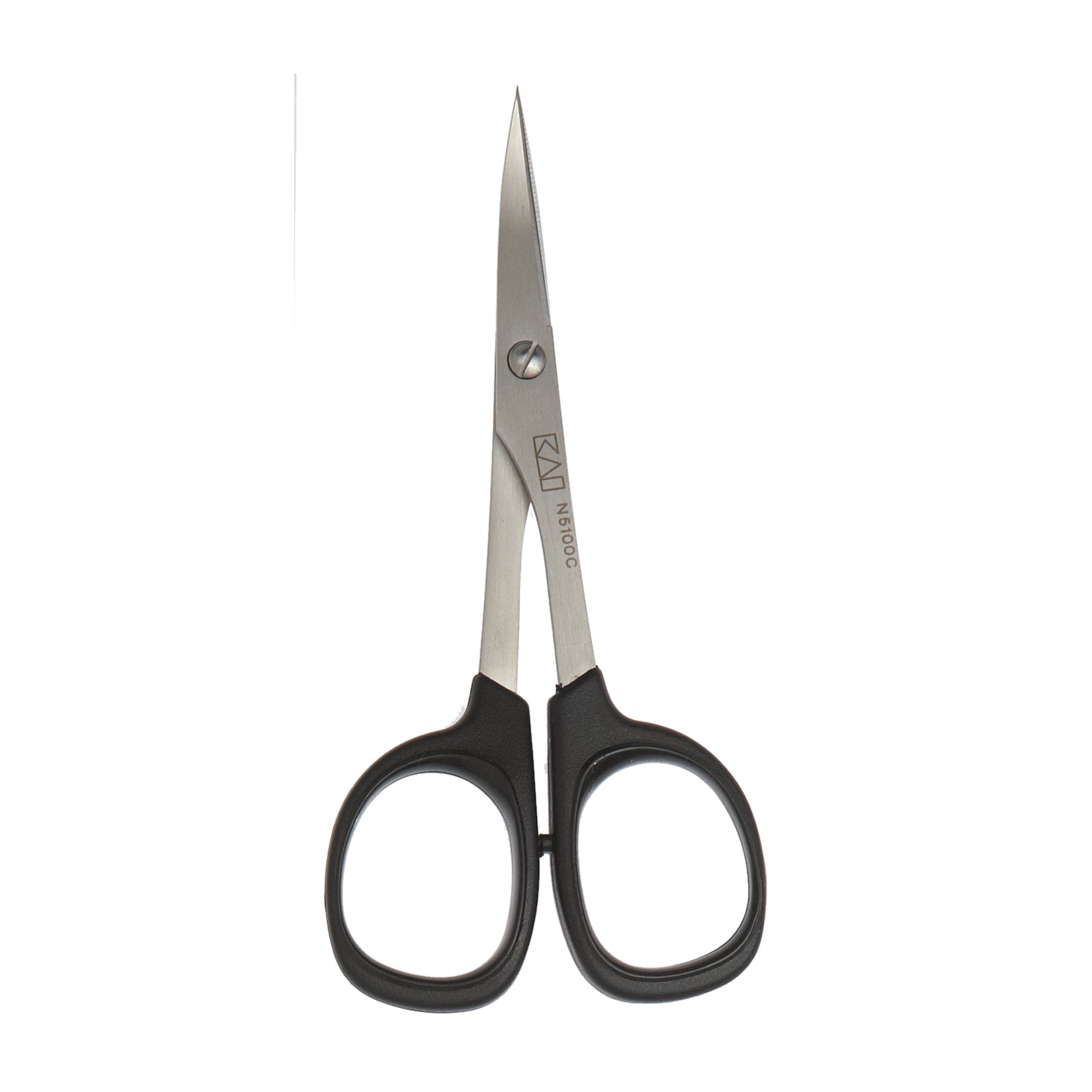 Pair of scissors with black handles on a white background