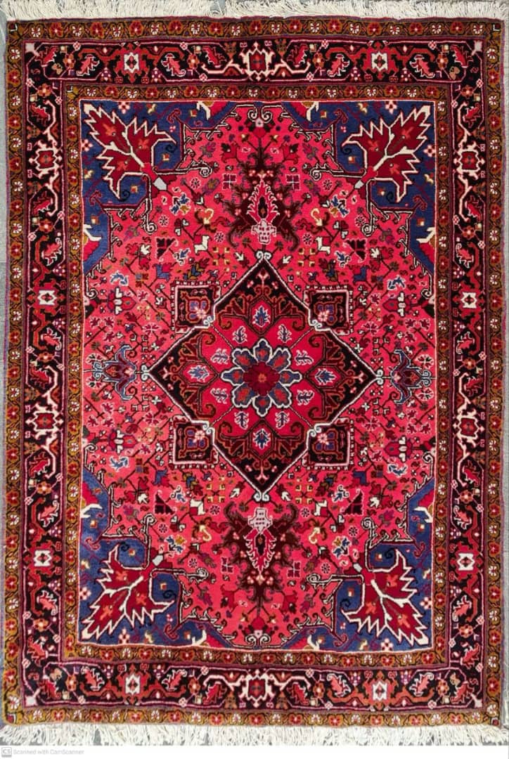Decorative red and blue patterned rug with intricate designs on a white background- Luxury Rug Handmade Oriental Rug | Handmade in Afghanistan – Bergamot | Luxury Living Room Décor