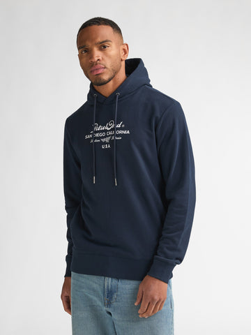 Petrol Industries Men Sweater Hooded Print Regular Fit Navy Blue