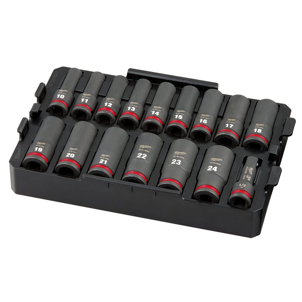 MILWAUKEE SHOCKWAVE 1/2" Drive Metric Deep Impact Socket Tray Set - 16 Piece 49667056