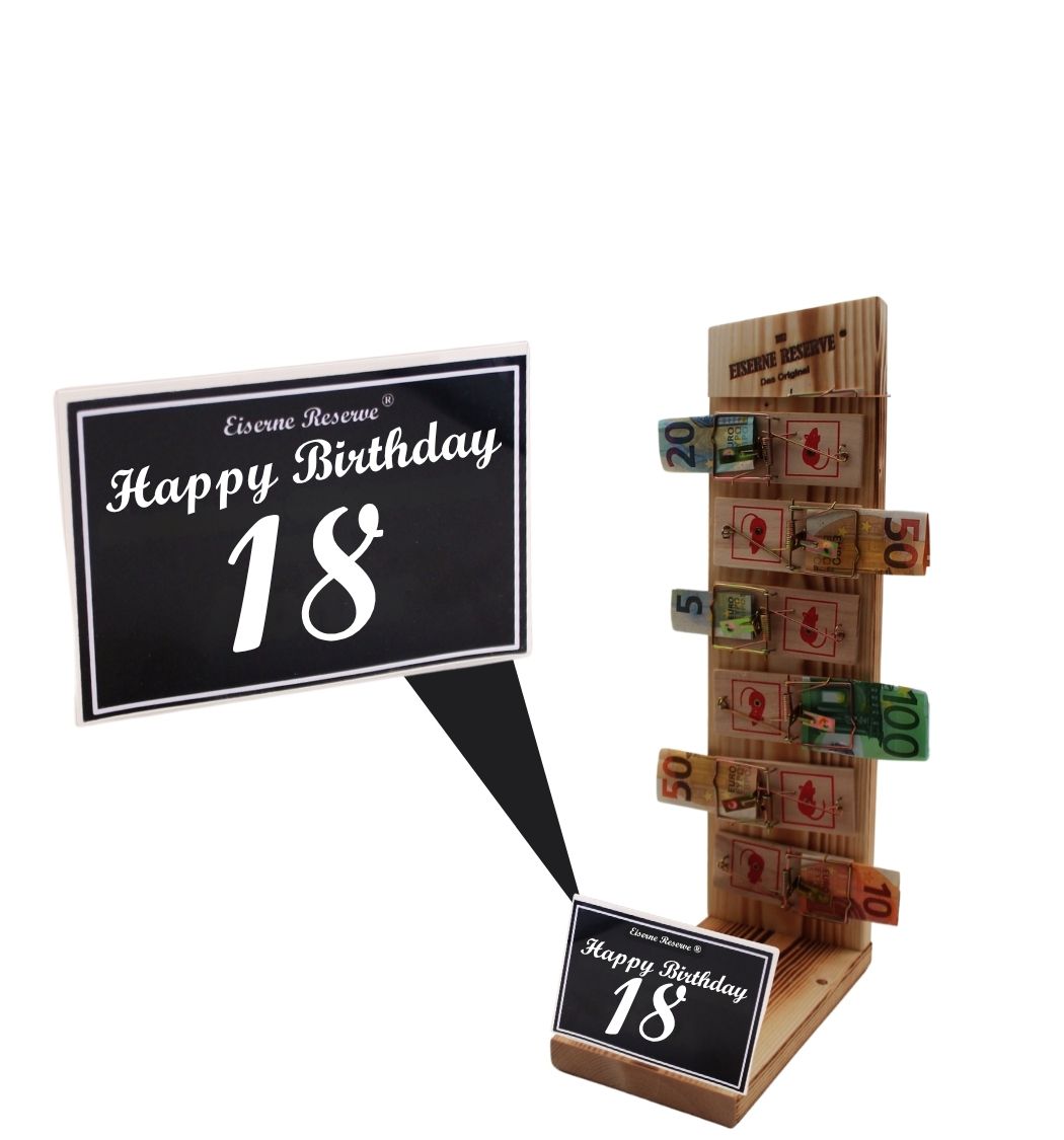 Happy Birthday 18 Geburtstag - Eiserne Reserve - Mausefalle Geldgeschenk - Geld verschenken