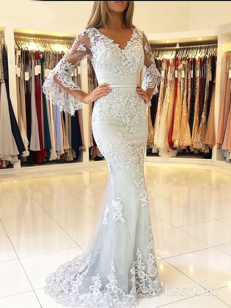 Modest Mermaid Lace Prom Dresses with Sleeves Vintage Prom Dress ARD1893-SheerGirl