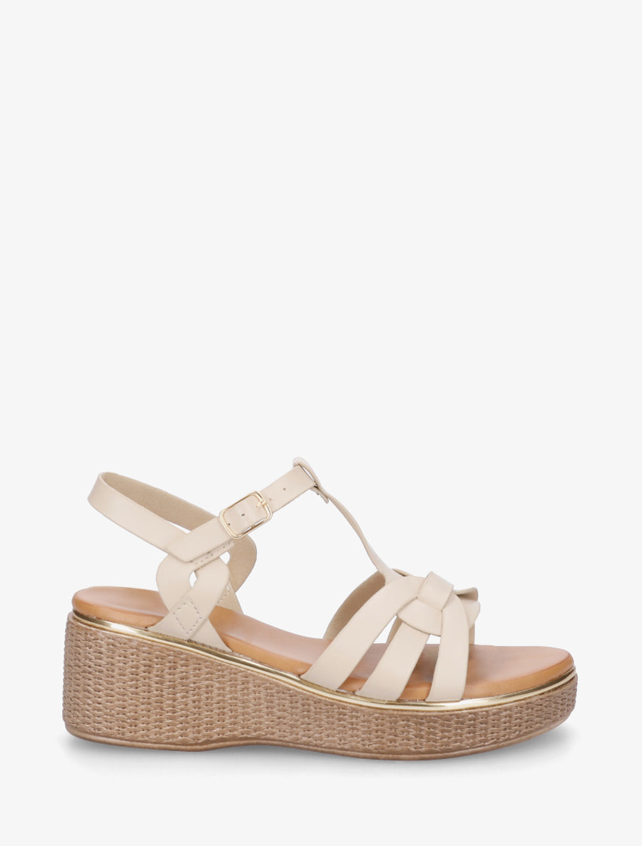 Sandales compensées style salomé - Beige - 1