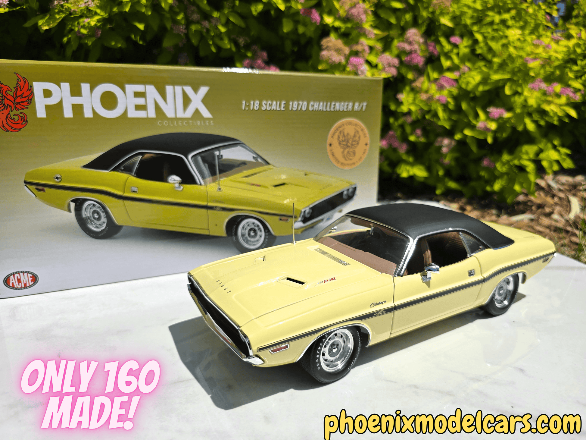 Phoenix Collectibles #1: 1970 Dodge Challenger DY2 Sunfire Yellow w/ Black Vinyl Top Coupe