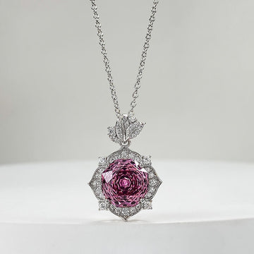 Vintage Rose Cut Pink Stone 3.5ct 925 Sterling Silver Necklace