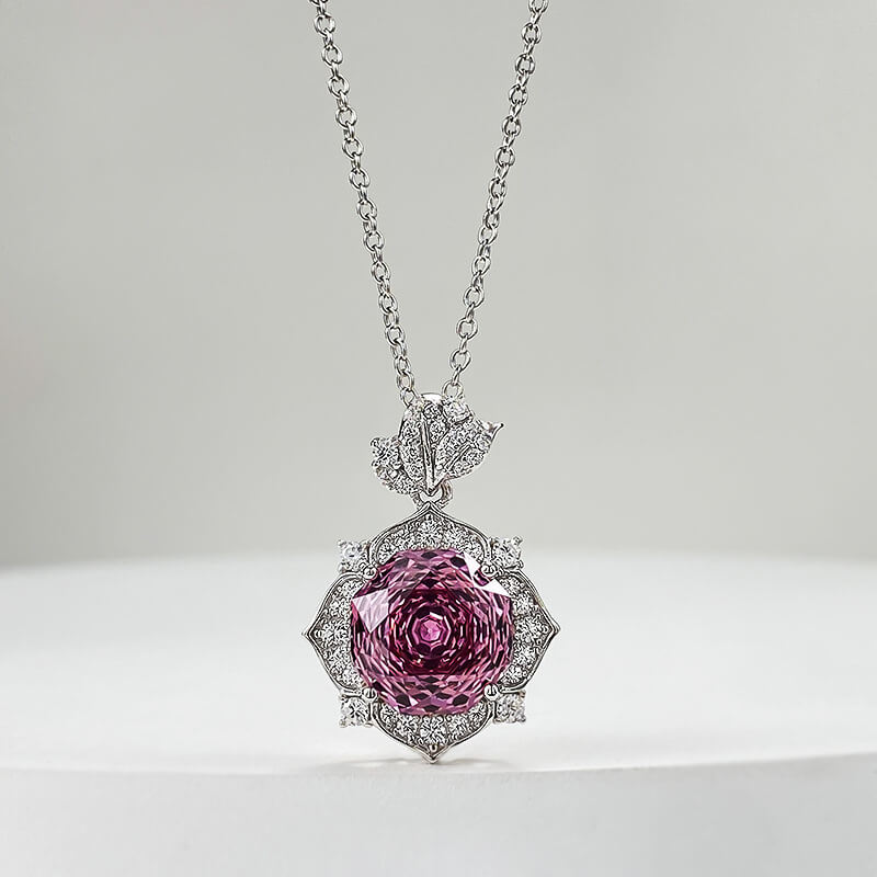 Vintage Rose Cut Pink Stone 3.5ct 925 Sterling Silver Necklace