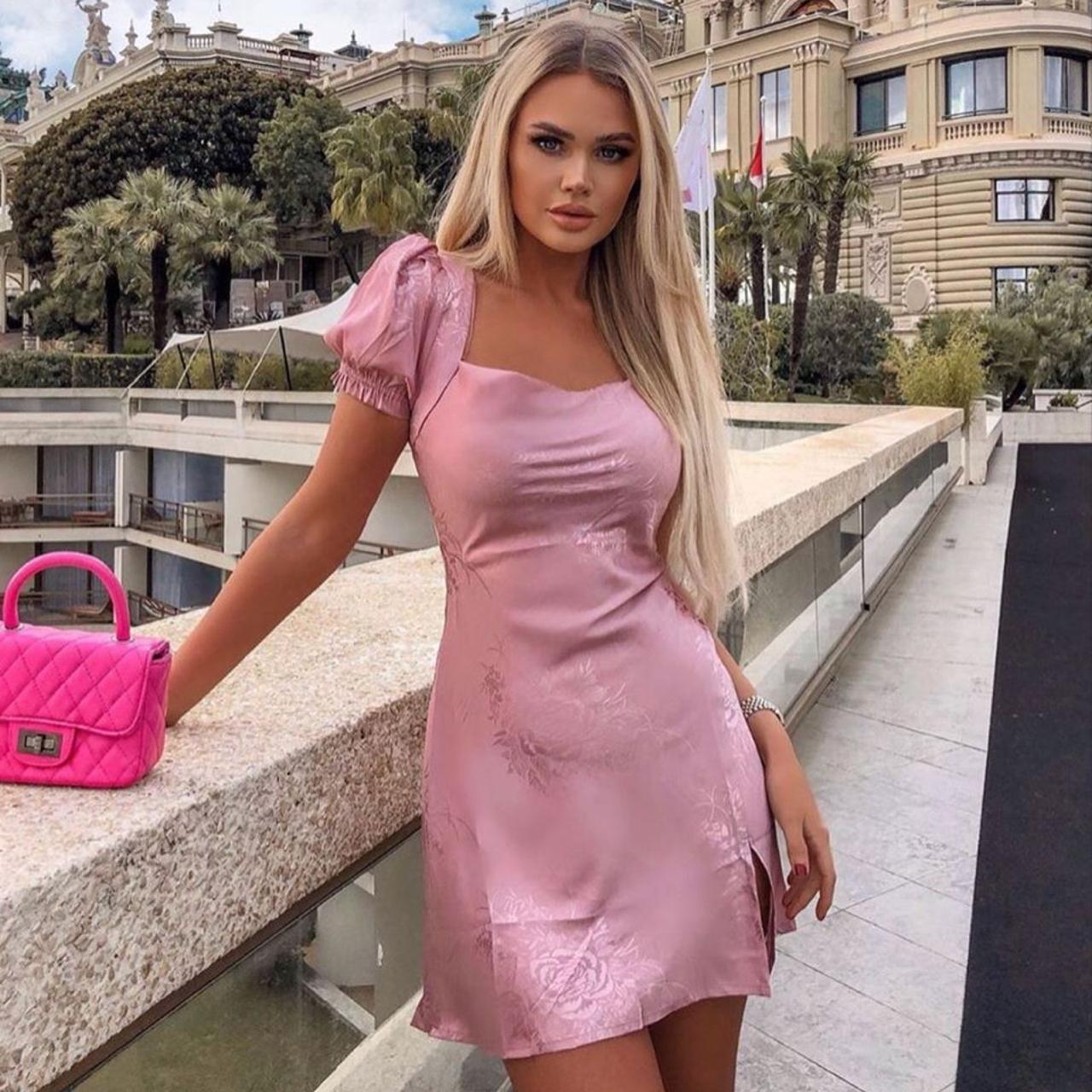 Fashion Nova mauve satin dress in size small 'Let