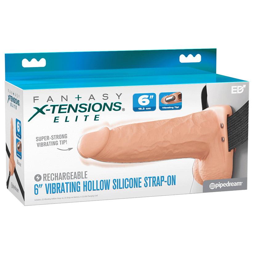 X-Tensions Elite vibrating hollow strap-on dual density light 6 inch