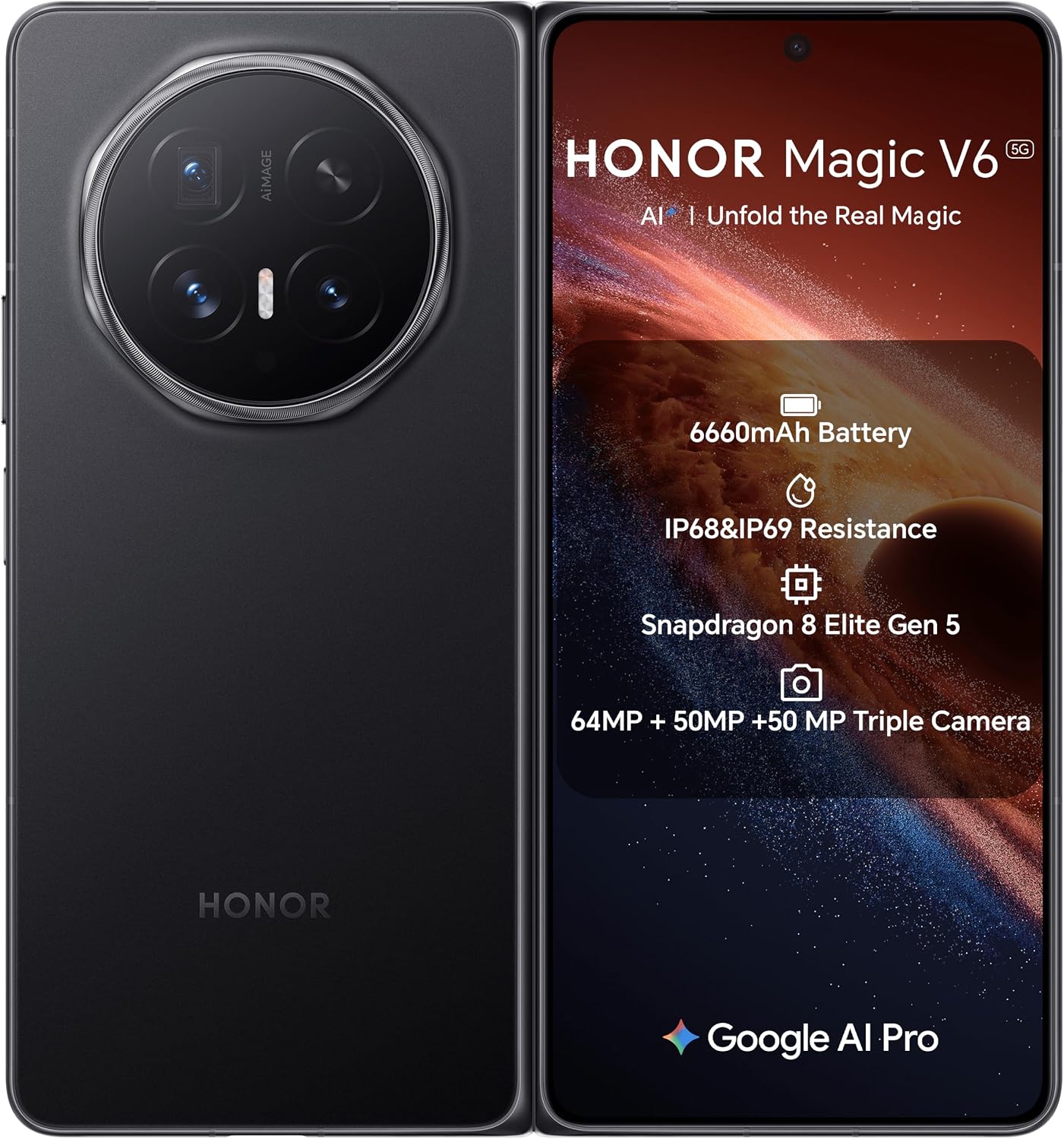 HONOR Magic V6 512GB 16GB RAM 5G Foldable Dual SIM Smartphone Unlocked Black A
