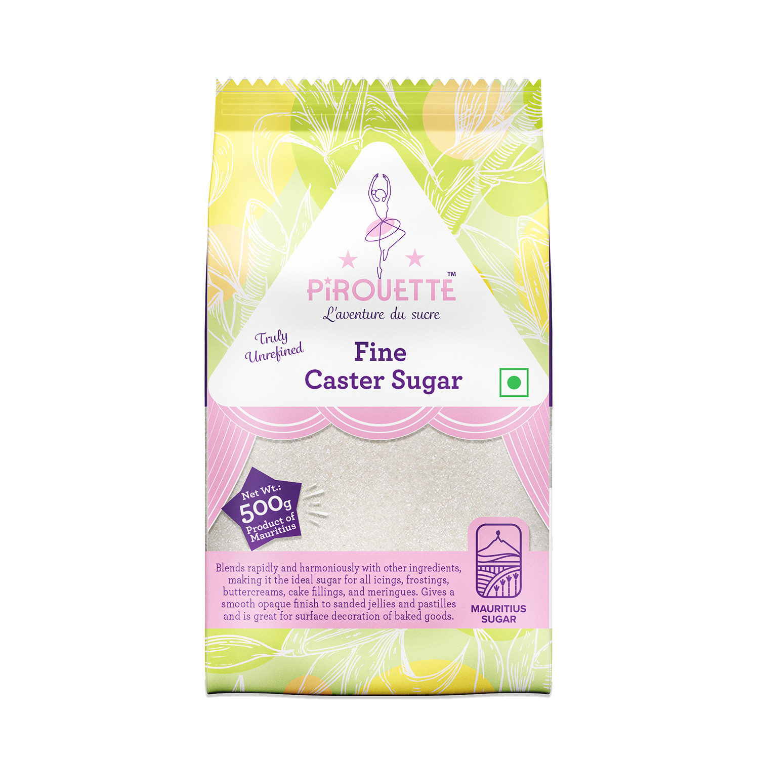 Sugar | Fine Caster Sugar - Truly Unrefined &amp; Unbleached - Mauritius Sugar - For Icings, Frosting, Buttercreams, Cake Fillings And Meringues - No Added Colour, No Added Syrup &amp; Non GMO - Pirouette - 500gm