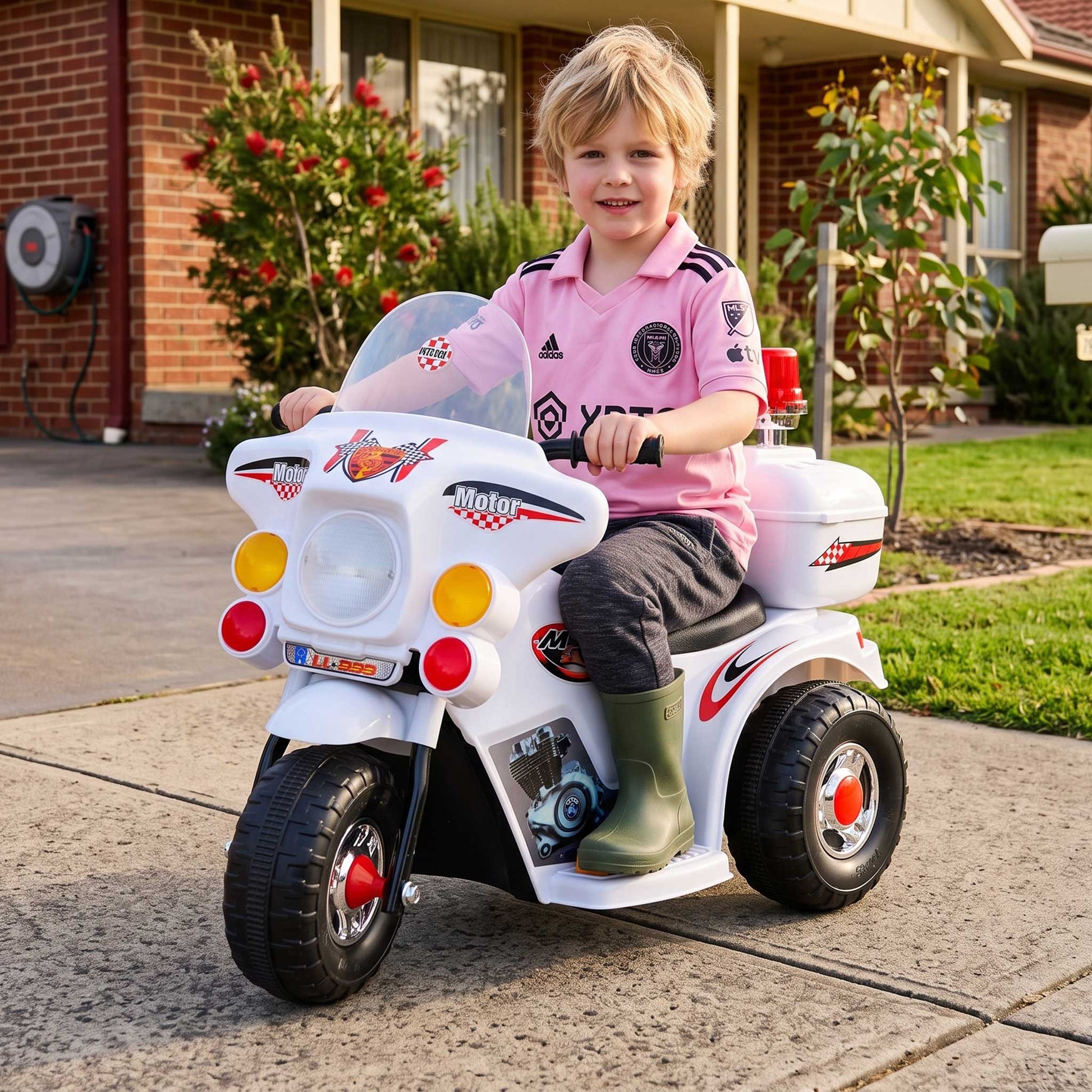 Police Inspired Kids Ride On Motorcycle | White
