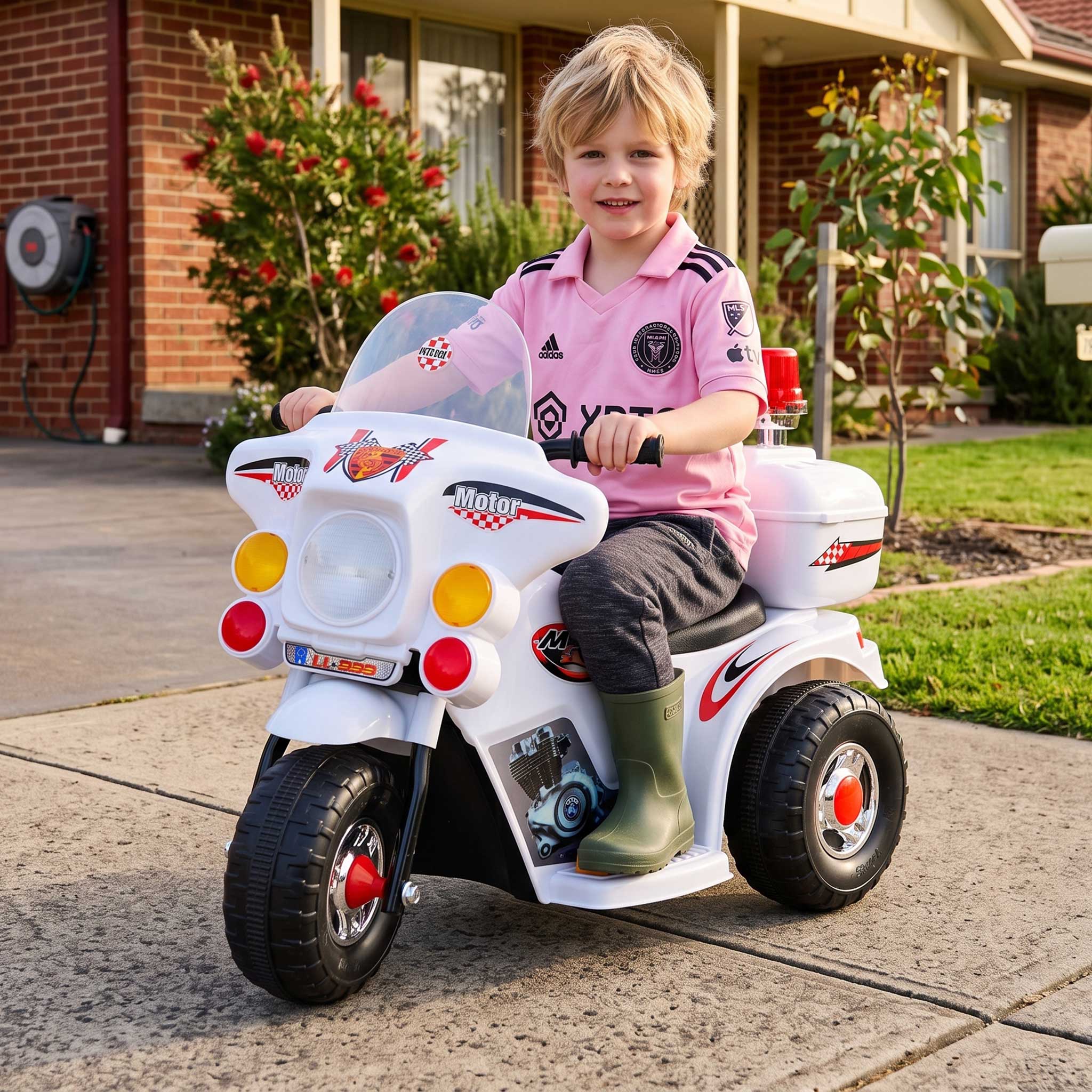 Police Inspired Kids Ride On Motorcycle | White