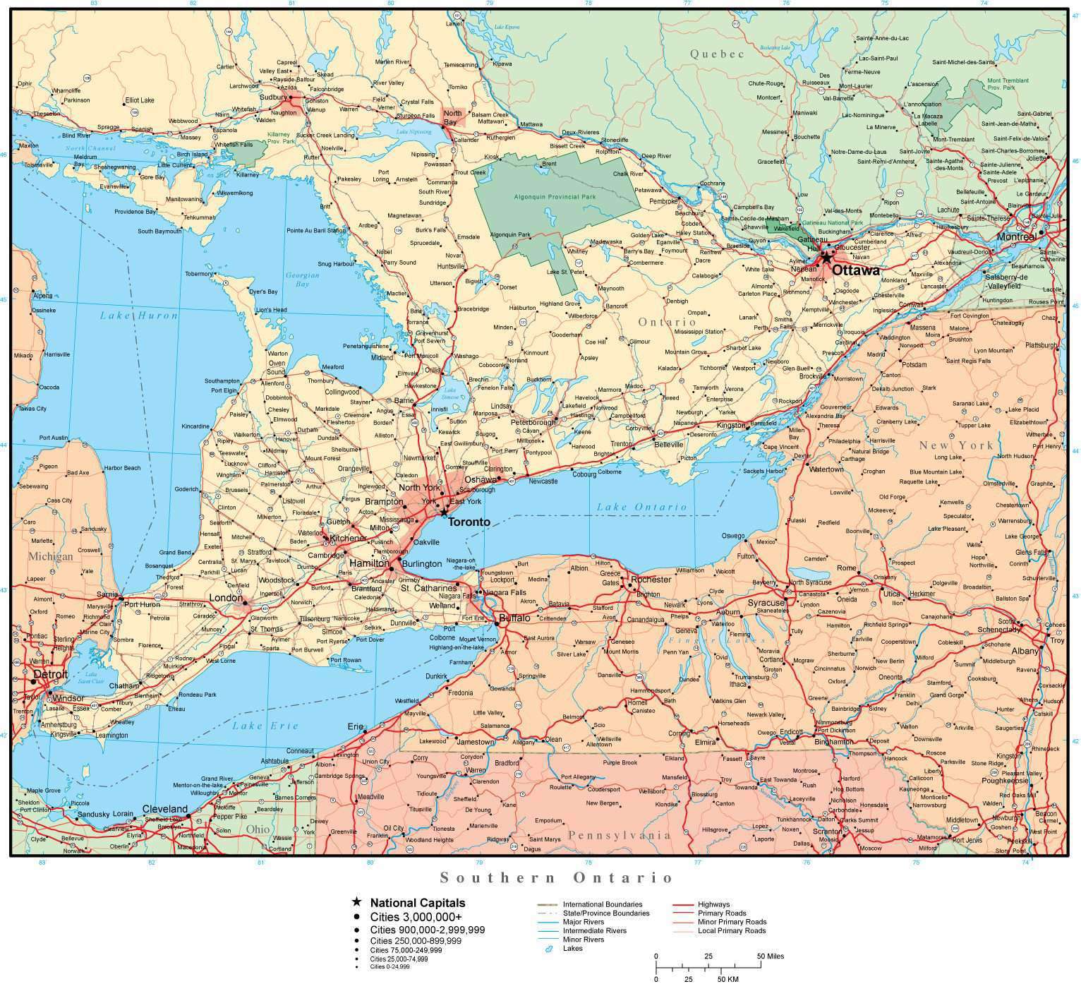 Southern Ontario Map - Adobe Illustrator Digital Vector Map
