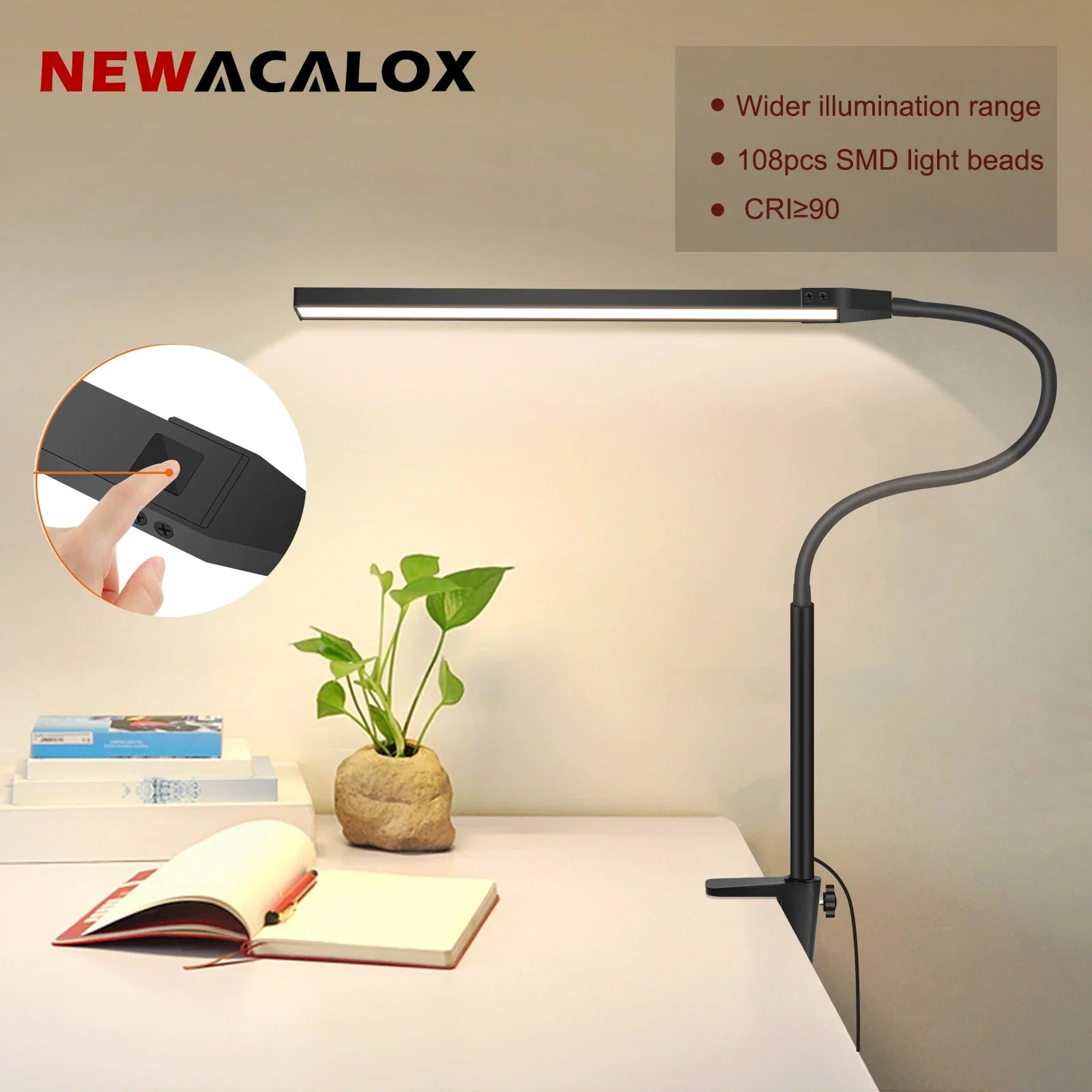 Newacalox desk clamp screen bar with flexible 360° rotating arm, 108 LED eye protection
