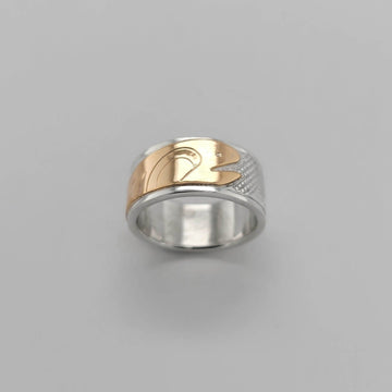 Native Silver and Gold Salmon Ring by Cree artist Justin Rivard