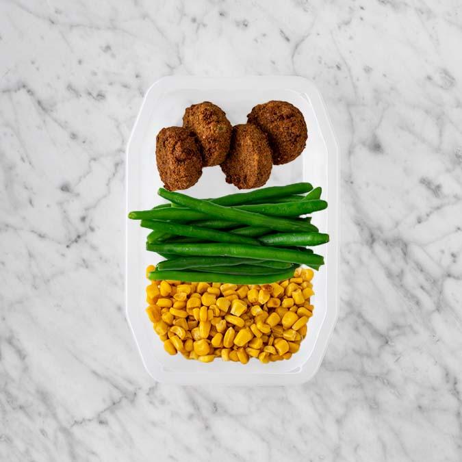 100g Baked Falafel 200g Green Beans 250g Corn