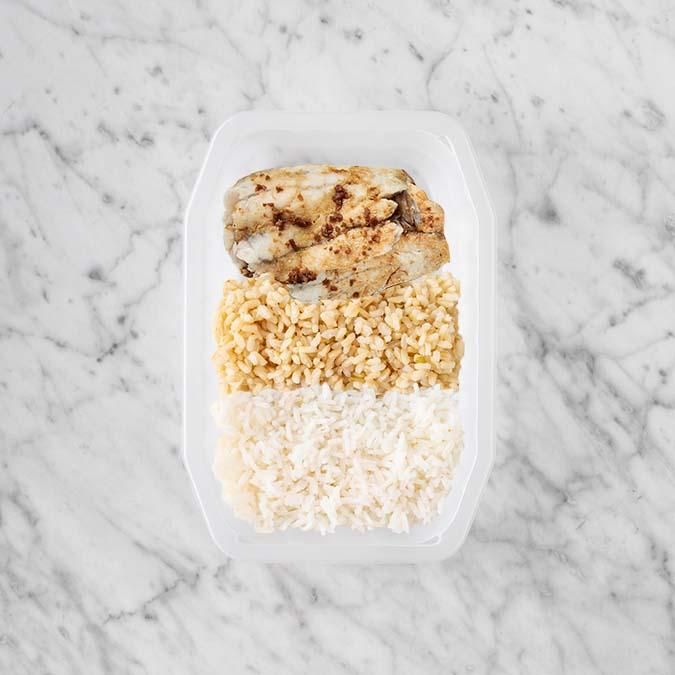 150g Honey Soy Barramundi 200g Brown Rice 50g Basmati Rice