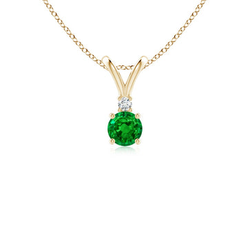 V-Bale Round Lab-Created Emerald with Moissanite Accent Pendant Necklace