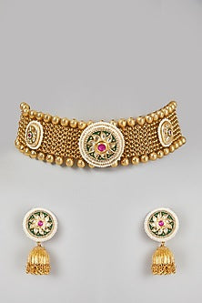 Gold Finish Kundan Polki Choker Necklace Set