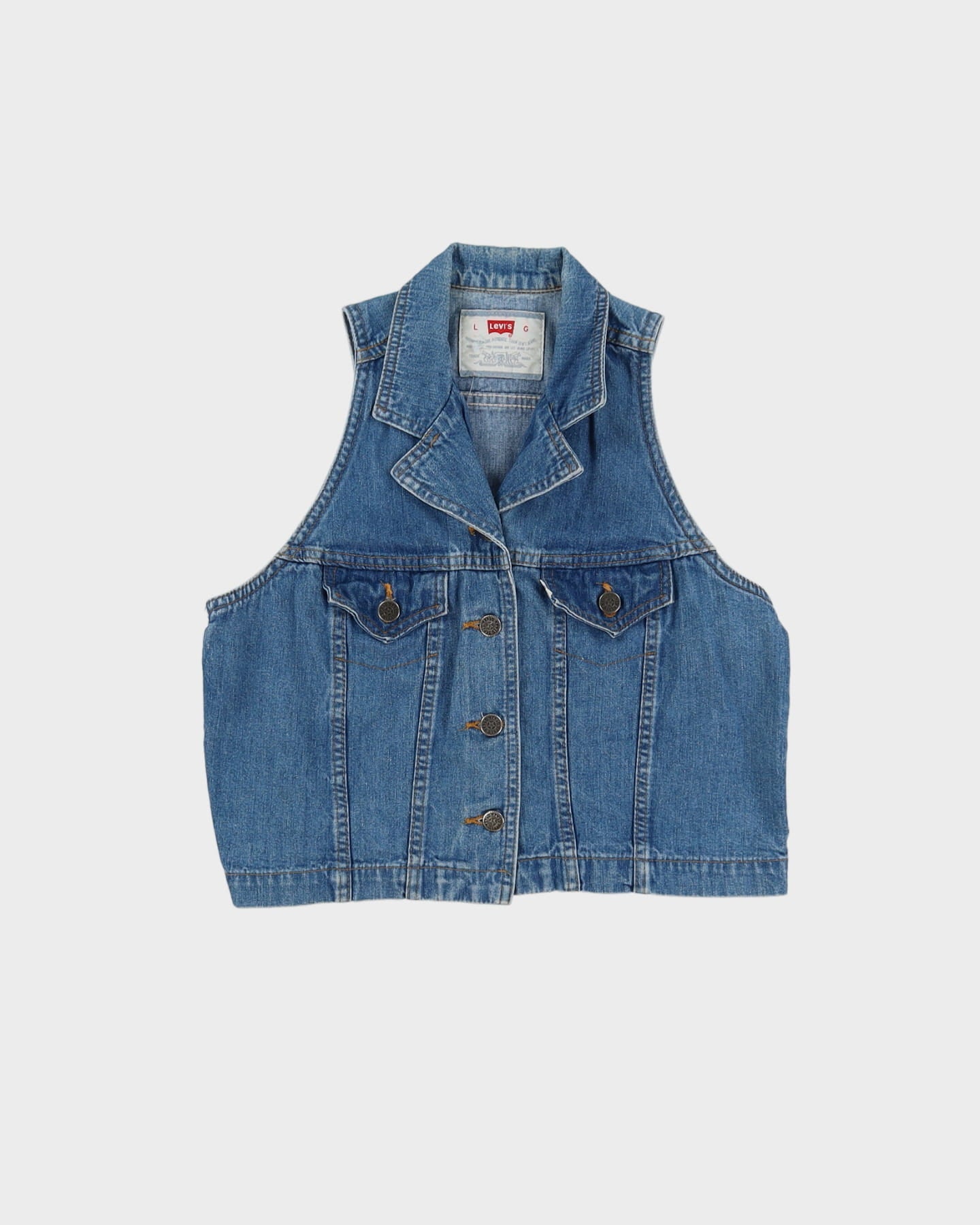 Vintage Levi's 1990s Cropped Sleeveless Denim Jacket - S