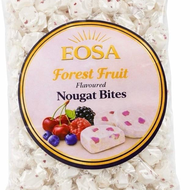Packaged Eosa Forest Fruit Flavoured Nougat Bites on a white background