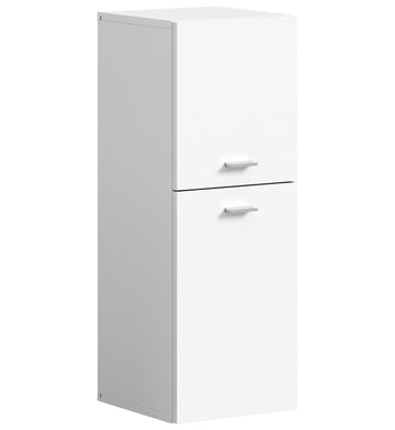 Weißer Badezimmerschrank mit 2 Schubfächern, flachem Griff, seitliche Ansicht