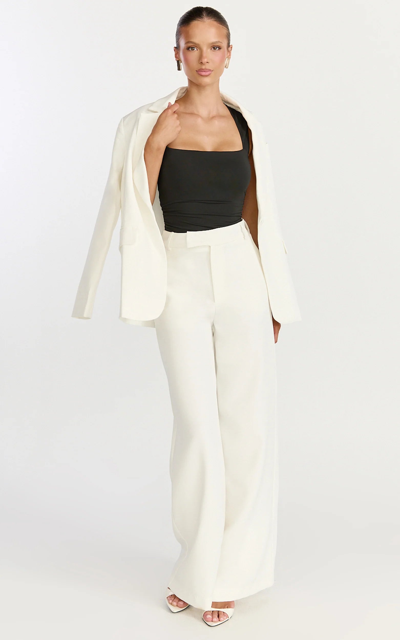 Seraphina Top - Square Neck Gathered Waist Top in Black