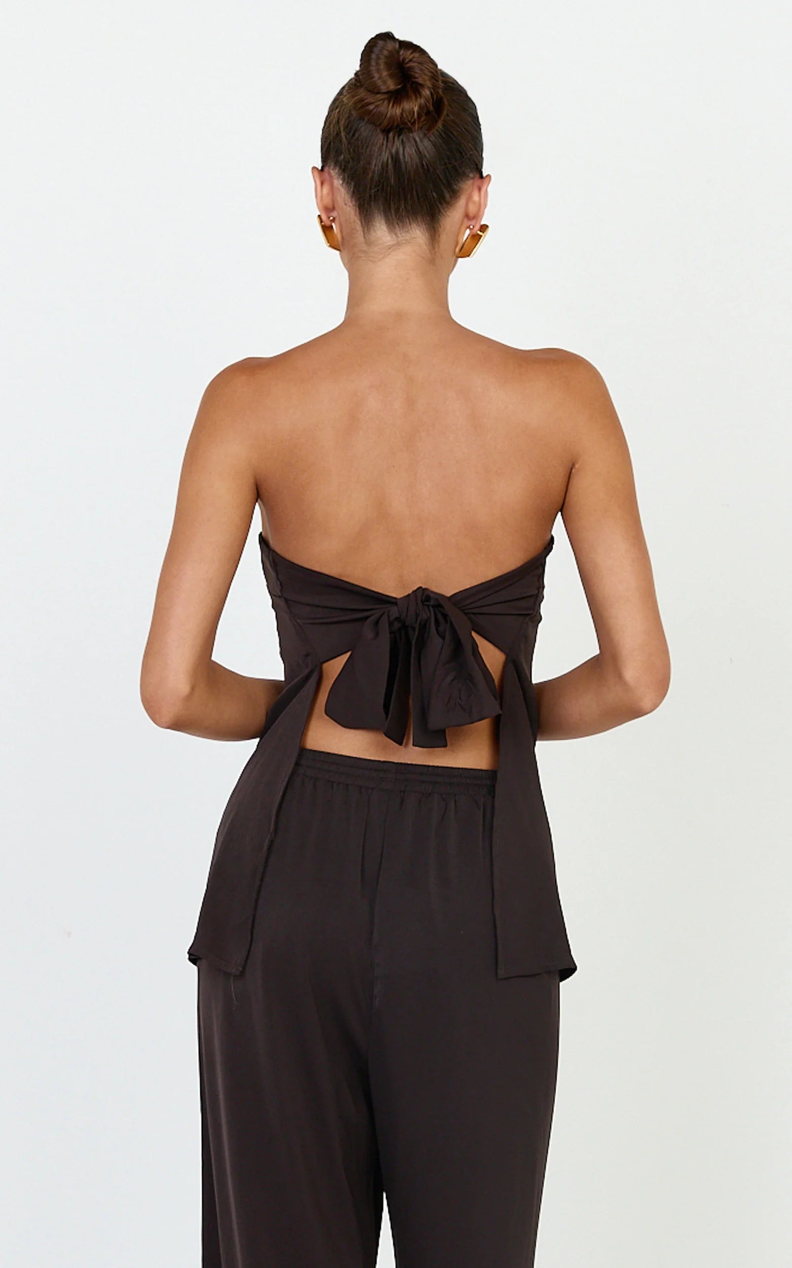 Robyn Top - Strapless Longline Tie Back Top in Chocolate