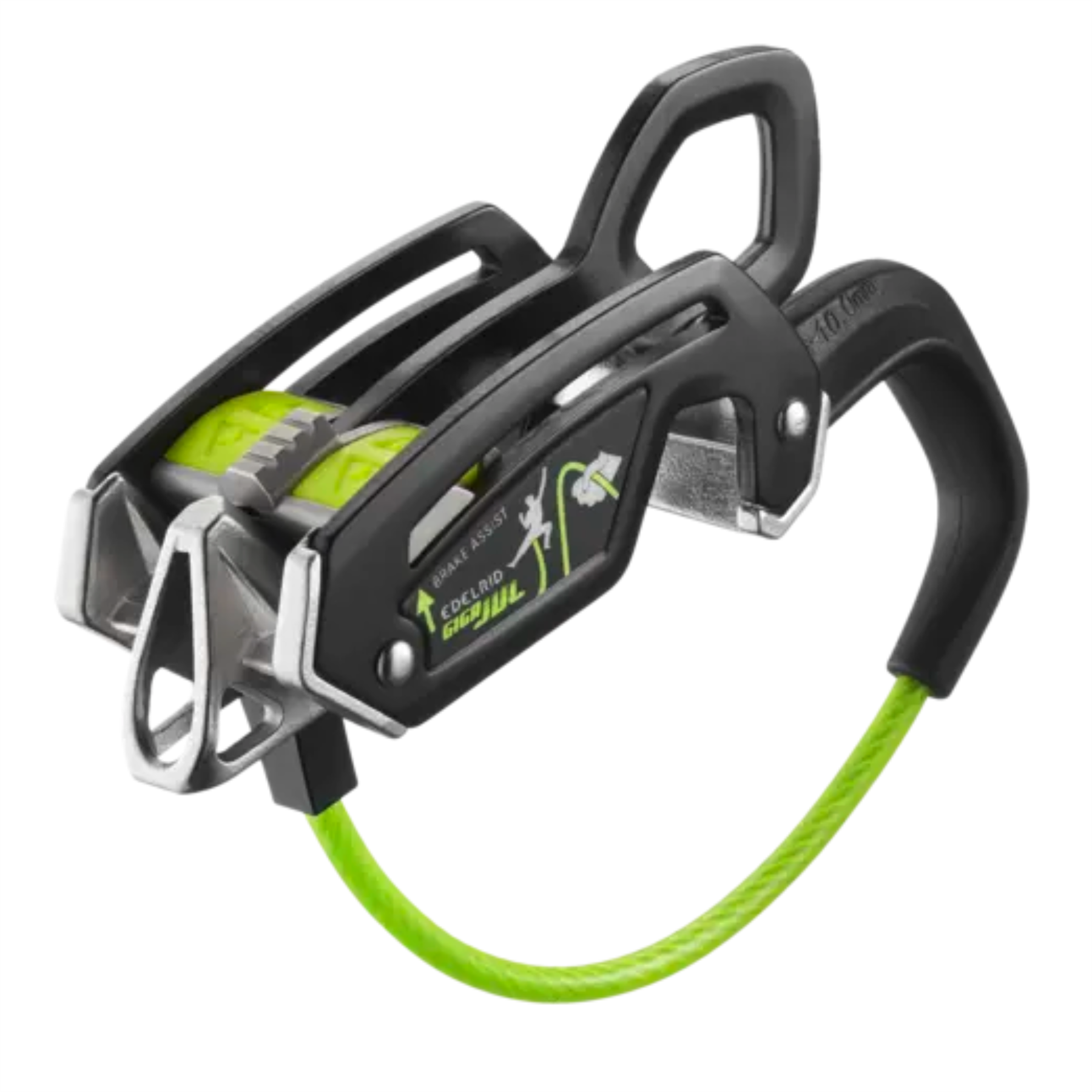 Edelrid GIGA JUL 2in1 saugos įtaisas tinka 8.5–10.5 mm virvėms, pagamintas iš nerūdijančio plieno ir aliuminio.