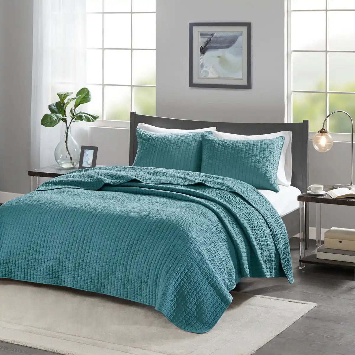 3 Piece Quilt Set Teal Full/Queen
