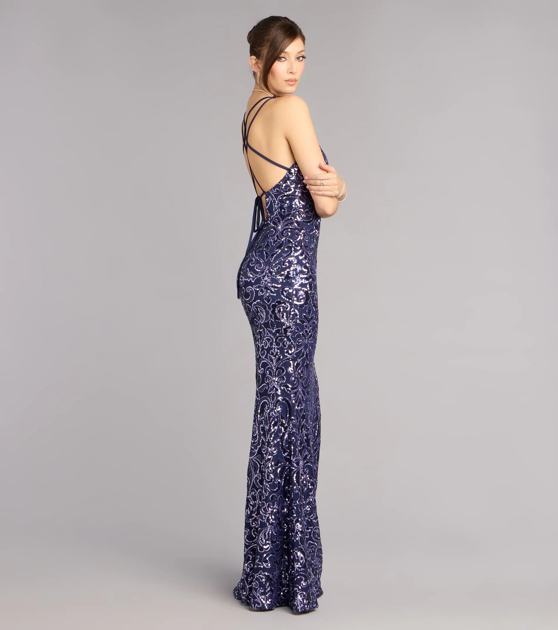 Emely Floral Sequin High Slit Mermaid Dress