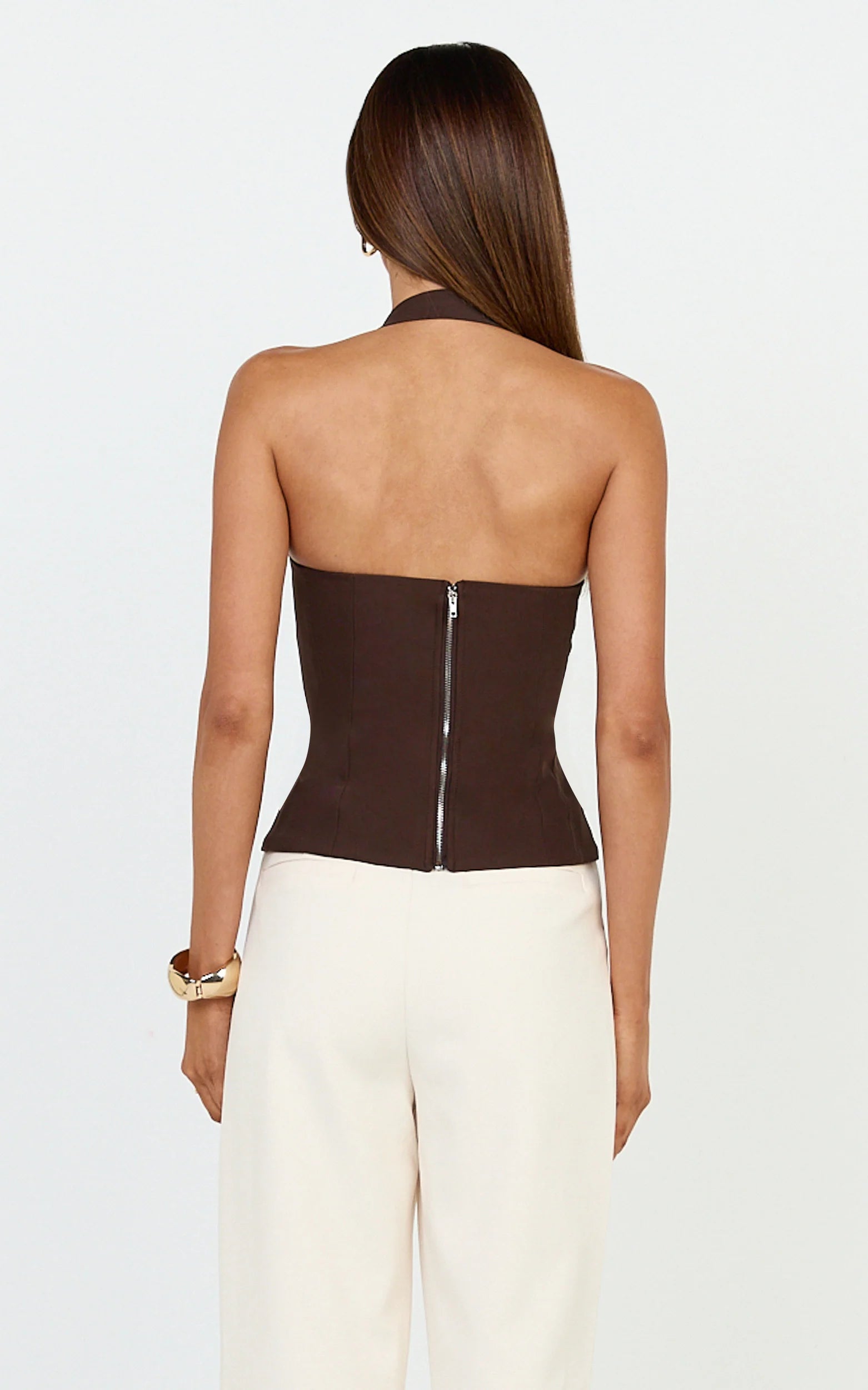 Tyler Top - Adjustable Halter Fitted Top in Chocolate