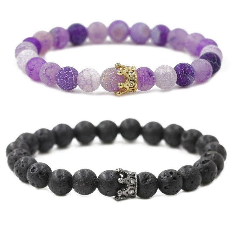 SET PULSERA CORONA NEGRA Y MORADA