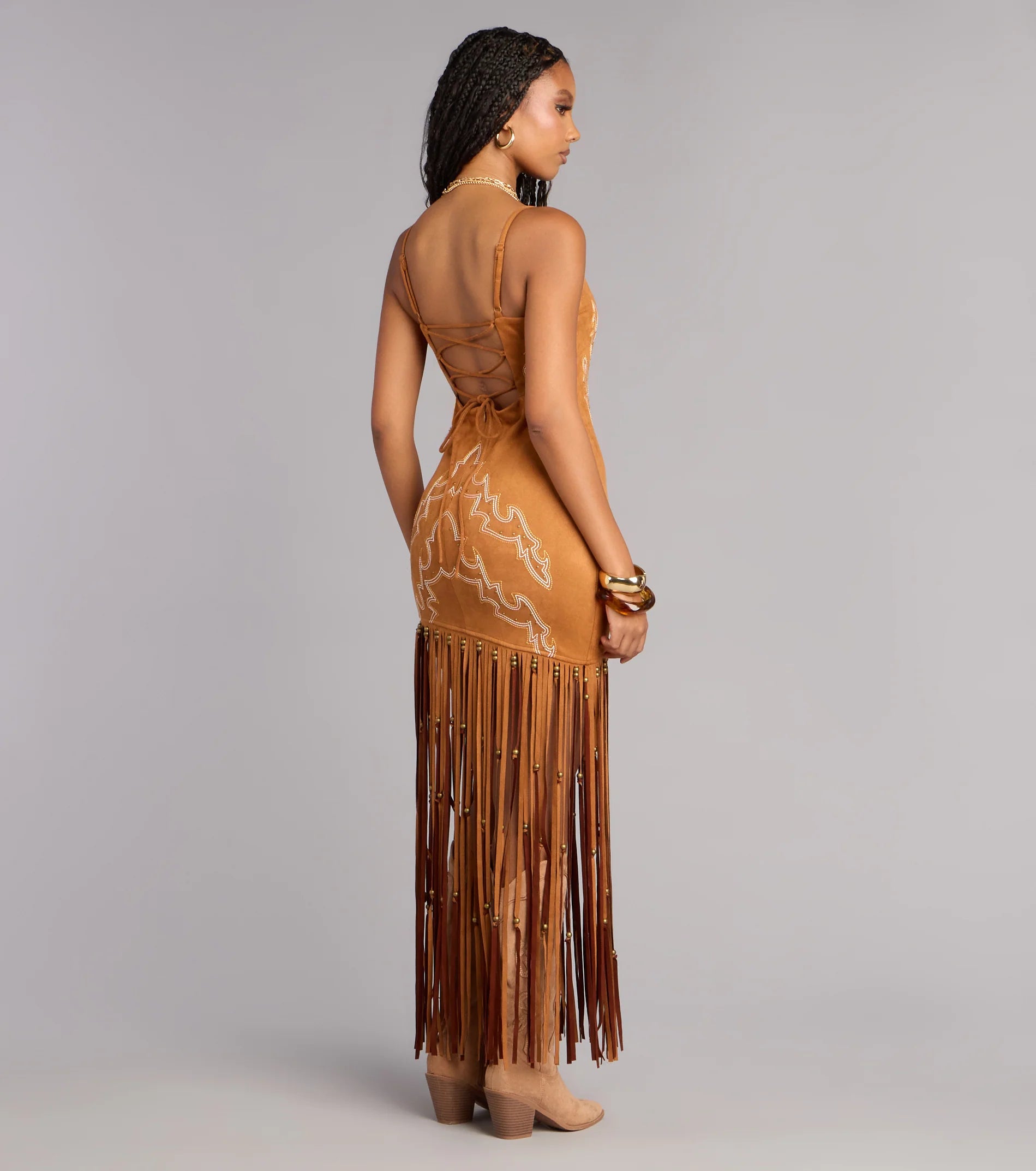 Willa Western Faux Suede Fringe Dress