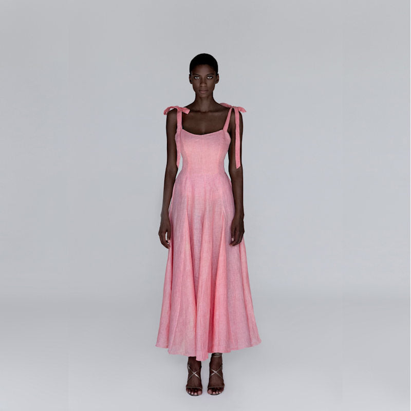 Kaya Maxi Linen Dress - Pink & Purple | SANCTUMOM