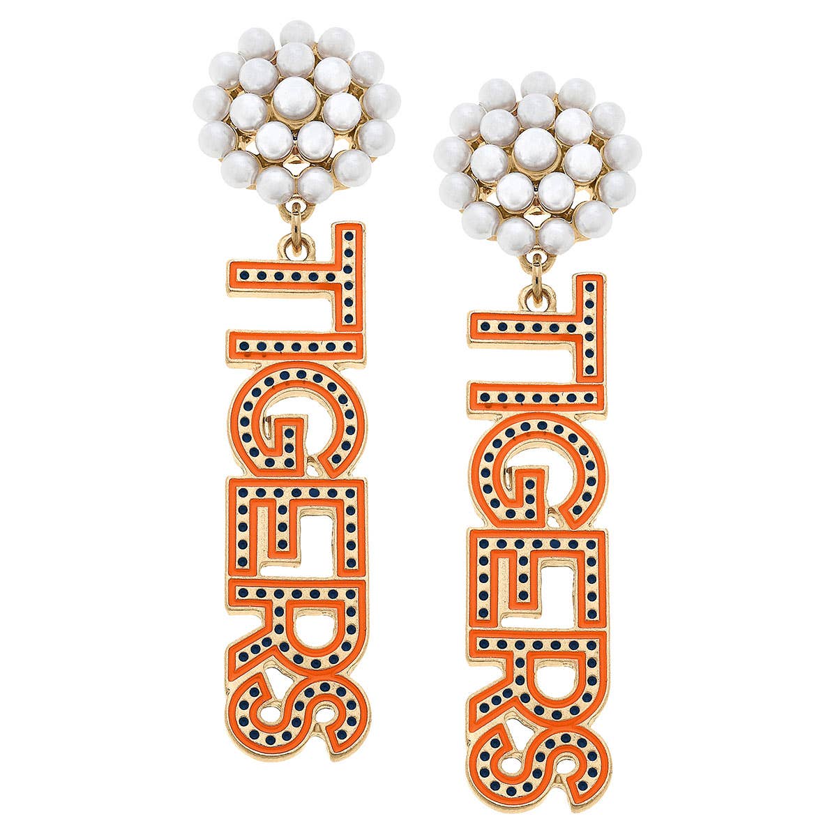 Auburn Tigers Pearl Cluster Dotted Enamel Drop Earrings | Canvas Style