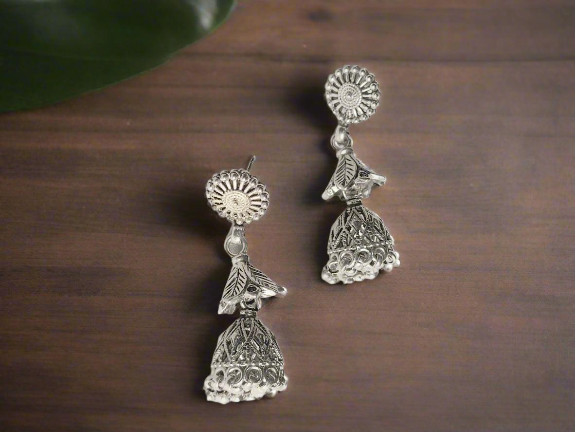 Karunima 925 Silver Floral Jhumkis
