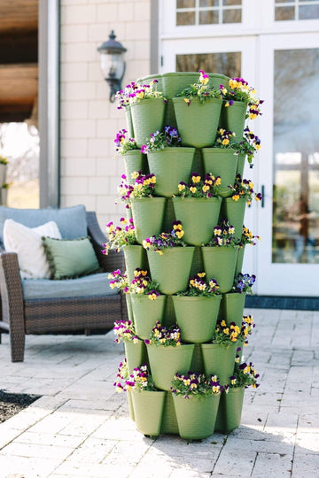 7 Tier GreenStalk Leaf Vertical Planter | Evergreen (Basket Weave Texture)
