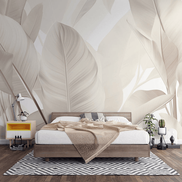 Beige Botanical Leaf Wallpaper – Monochrome Nature Design