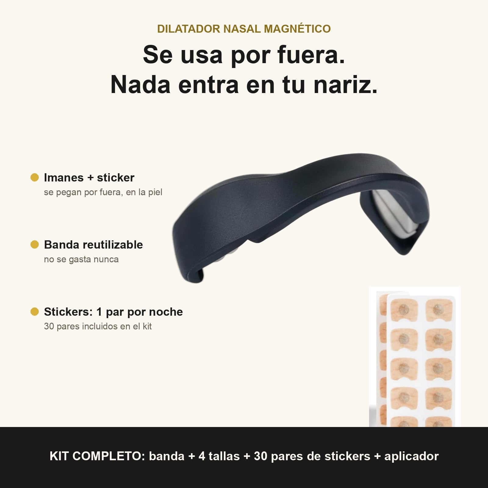 Dilatador Nasal Magnético negro: se usa por fuera, nada entra en tu nariz