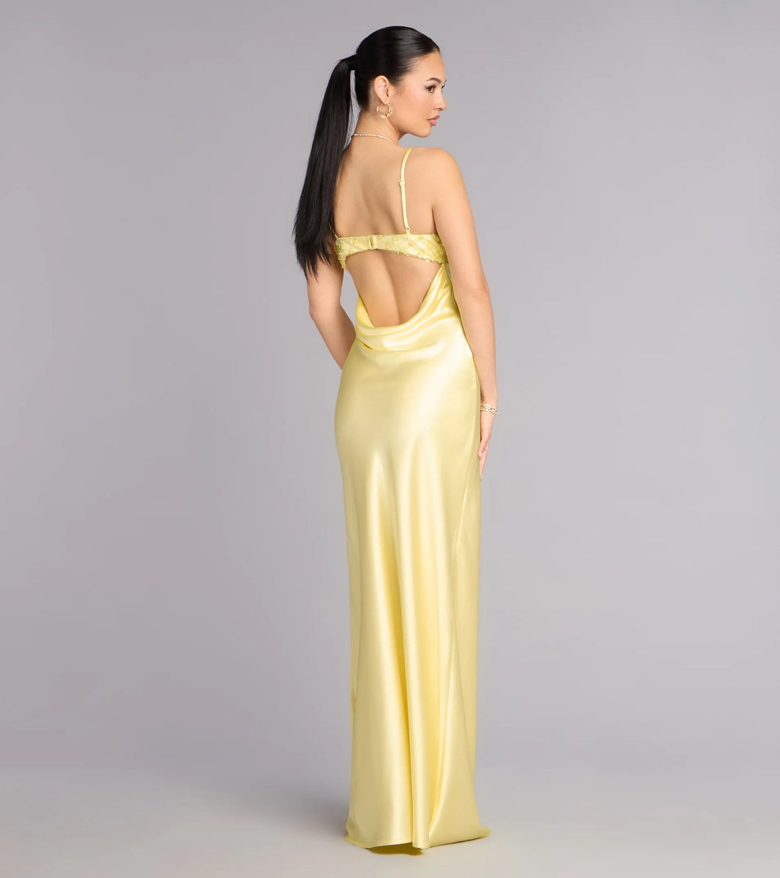 Ruby Satin Low Back Column Formal Dress