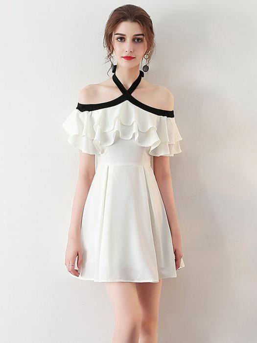 Chic Homecoming Dress Halter Flouncing A-line Chiffon Short Prom Dress Sexy Party Dress - BabaMila
