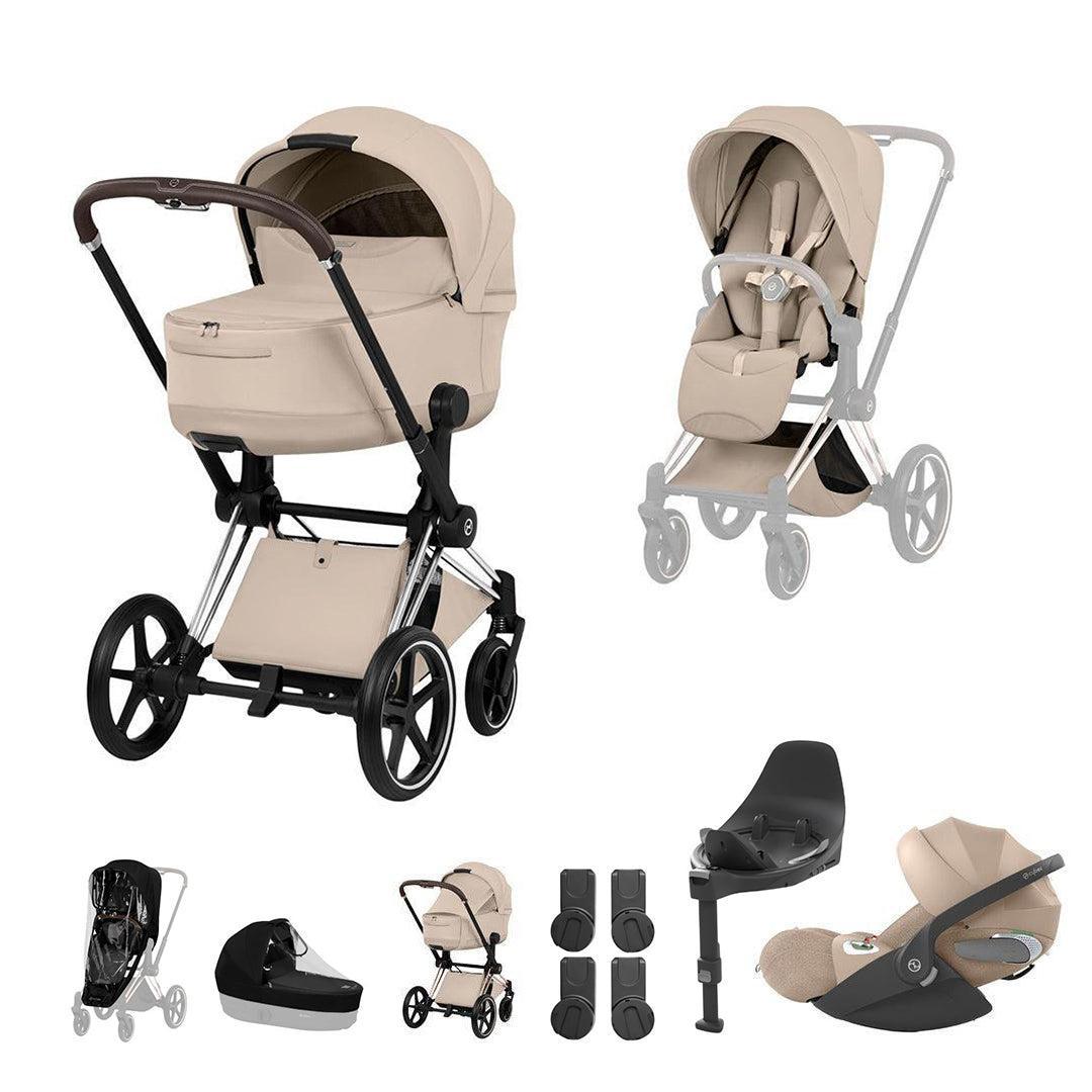 Cybex Priam Ultimate Bundle - Style Collection-Travel Systems-Cozy Beige-Chrome Brown | Natural Baby Shower
