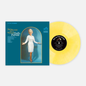 Vinyl record with blue cover featuring Dolly Parton and yellow disc.